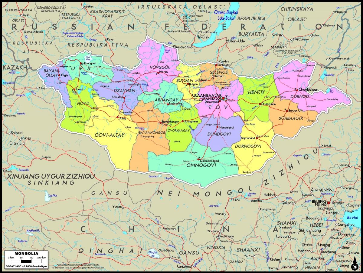 fysisk karta över Mongoliet