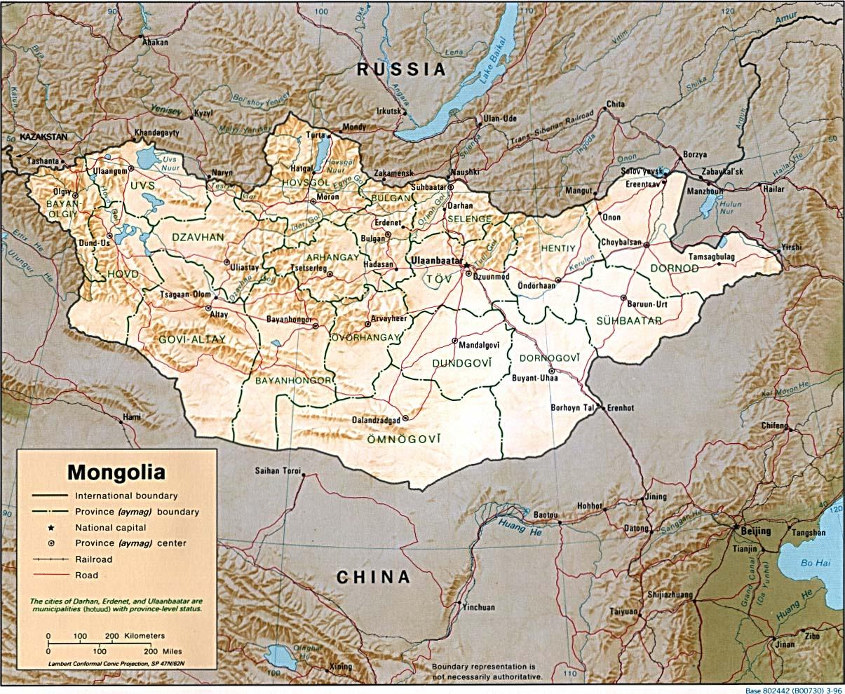 Mongoliet geografi karta - Mongoliet geografisk karta (Östra asien - Asien)