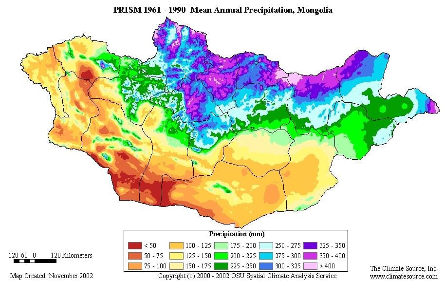 karta över Mongoliet befolkningstäthet