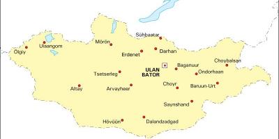 Mongoliet karta med städer